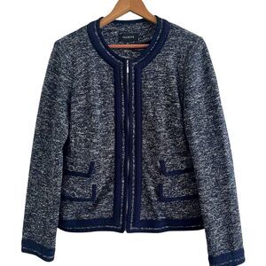 Talbots Knit Soft Full Zip Blazer Jacket 12 Navy Smart Casual Office Old Money